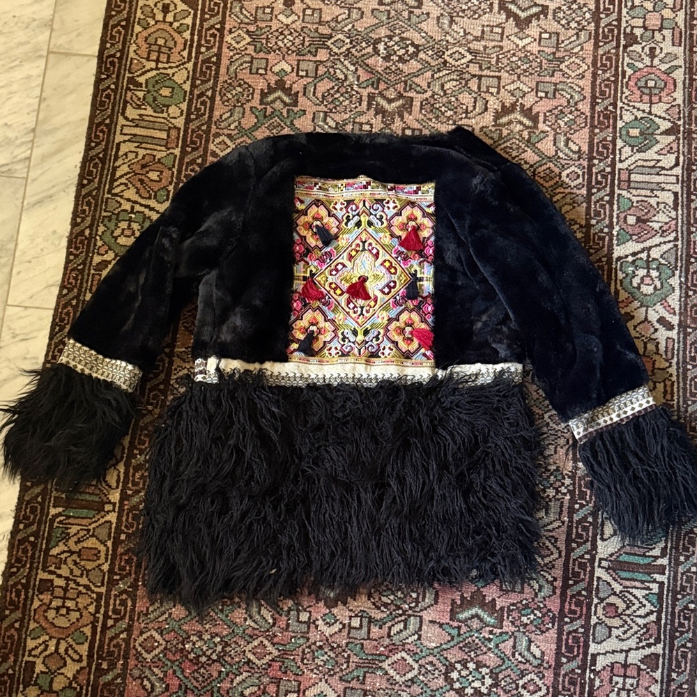 Boho Cherry Paris faux fur embroidered jacket black with multicolored embroidery